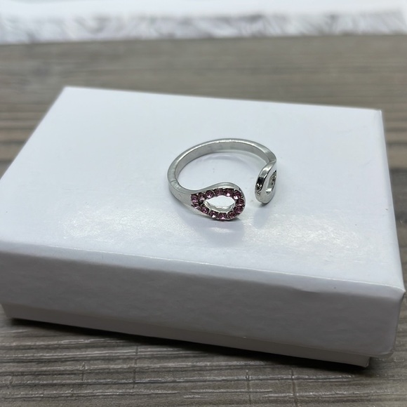 Pink Rhinestone Silver Adjustable Ring - Picture 2 of 8